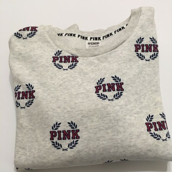 NWT VS PINK LOGO CREWNECK PULLOVER LONG SLEEVE SWEATSHIRT SWEATER COLLEGIATE S - Picture 2 of 12